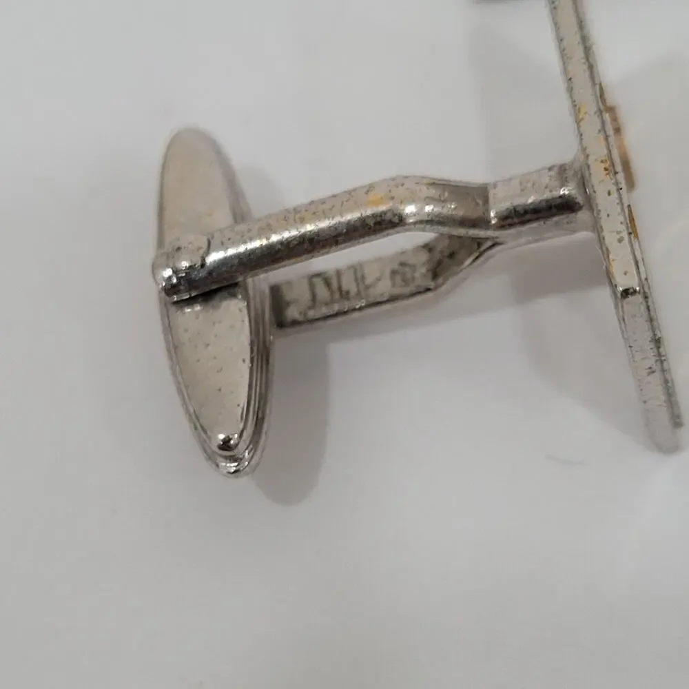 Dunhill D Cufflinks Silver Gold Tone Logo Rectangle Designer Logo Vintage Stripe